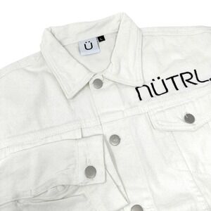 NUTRL Womens White Denim Trucker Jacket Cotton Stretch NWT Size Large